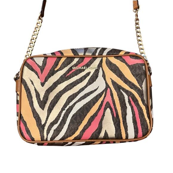 Michael Kors Jet Set Large Crossbody Zip Bag Multi-Color Zebra Print